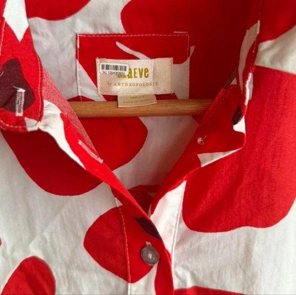 Maeve Anthropologie Bettina Midi Dress Tiered Buttondown Red Flowers SP - Picture 13 of 14